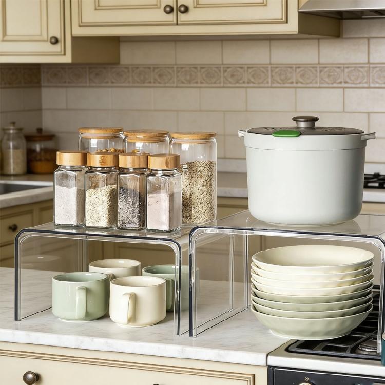 Interconnected Acrylic Cabinet Shelf For Effective Space Utilization In Cooking And Bath districts