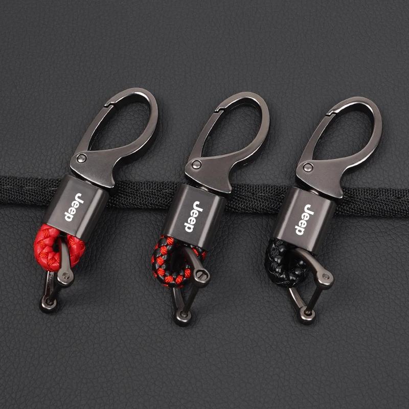 För Jeep Zinklegering Bilnyckelring Flätad Rep Nyckelring Nyckeltillbehör För Jeep Grand Cherokee Wrangler JK Gladiator Compass R