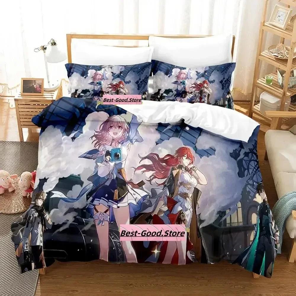 Kawaii Honkai Star Rail Bedding Set Printed Bed Set With Pillowcase Duvet Cover Single Double Queen King Size Adult Kid Bedroom