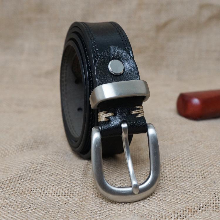 

3 см Нержавеющая сталь Унисекс Ремень Морщинистая строчка Итальянская воловья кожа Ремень Прямые продажи 90cm