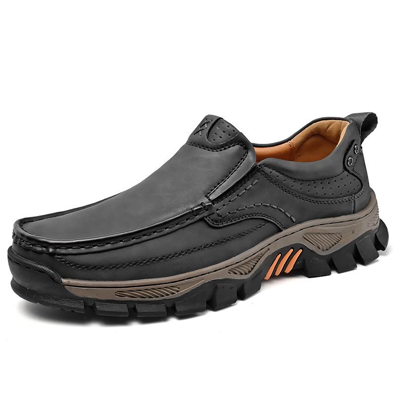 Men's Waterproof Slip On Faux Leather Hiking Shoes for Male Outdoor Non-Slip Walking Sneakers Casual Loafers Work Shoes Comfortable Short Boots