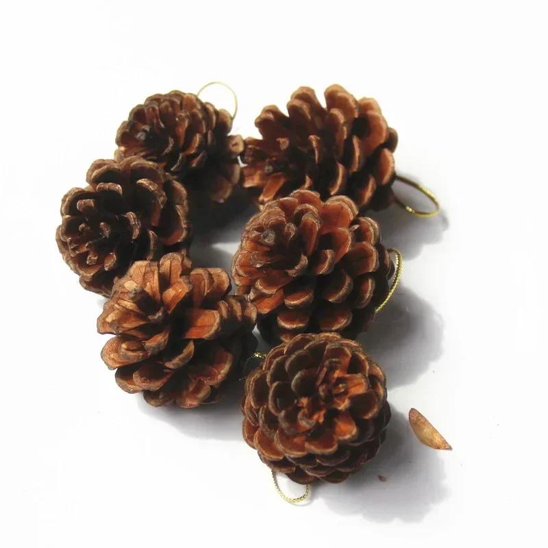 6-pack Christmas Tree Pendants Natural Primary Color Pine Cones 4-5 Cm Christmas Supplies On-site Decoration Christmas