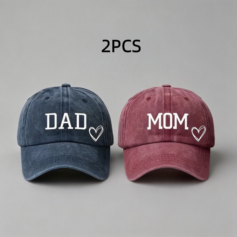 Vintage DAD MOM Love Printed Baseball Cap Washed Cotton Adjustable Couple Cap Sunscreen Hats For Man Women