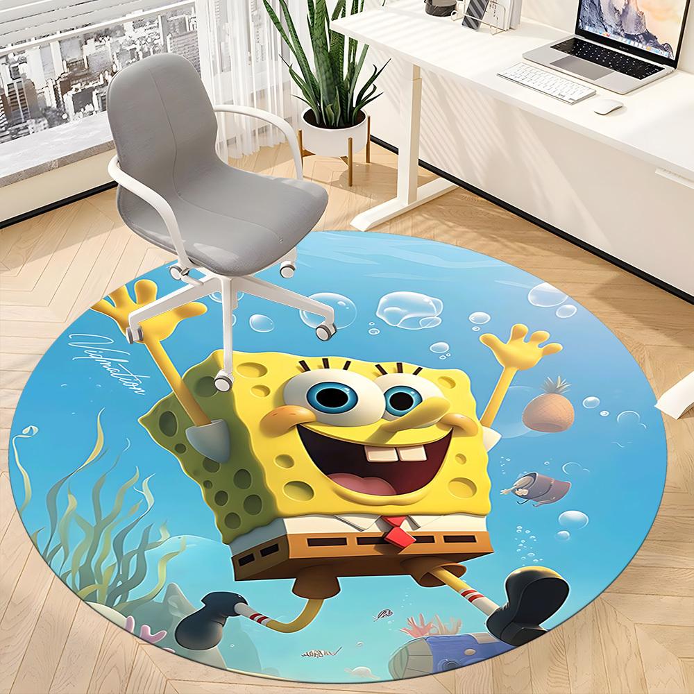 1pcSpongeBob SeaWorld Office Round Area Rug, Indoor Mat Suitable For Office, Under Office Chairs Bedroom Living Room Home Decor, Room Deco