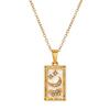 Stainless Steel Geometric Pendant Necklace With Zircon Inlay Tarot Card Charm O-Link Chain Women Men Hypoallergenic Layered