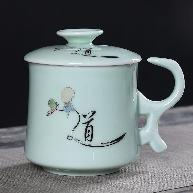 Ceramic Tea Cup with Lid Filter Tea Office Mug Jingdezhen Tea Set Celadon Cup Water Cup Teacup Mark Cup Drinkware