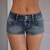 Damen Niedrige Taille Skinny Jeansshorts Doppelknopf Vintage Gewaschen Y2K Streetwear Ultra Kurze Heisse Hosen Sexy Sommer Lässige Unterteile