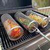 Hochwertiger runder Edelstahl-Grillkorb zum Rollen - Stabiler Drahtgeflechtzylinder - Ideal für Outdoor-Camping-Grillen