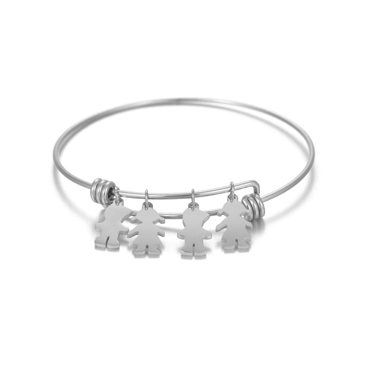 

Atoztide Personalized Custom Name Bracelet For Women Stainless Steel Heart Bangle Adjustable Mother Kids Family Jewelry Gift 1-2 pendants
