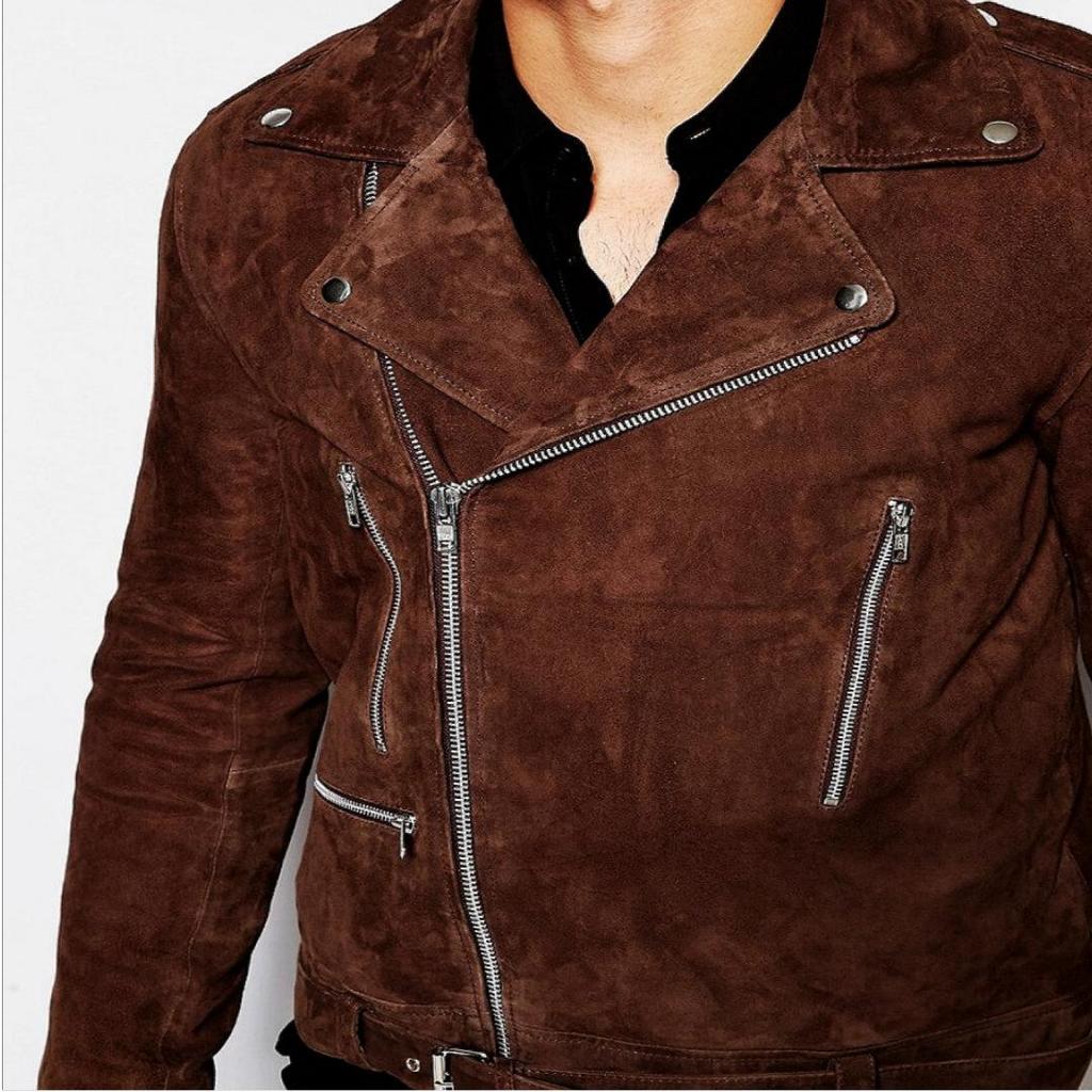 NOORA Men's Brown Suede Biker Jacket ST031
