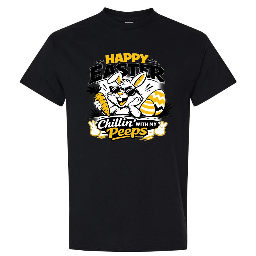 Chillin w/ My Peeps Easter Shirt Cute Bunny Rabbit Eggs Funny Gift Tee Idea Fun M