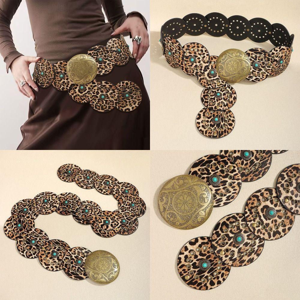 Exaggerated Wide Boho Disc Belt Rivet Carved Buckle Waist Belt Woman Vintage Belt  Dress Decoration