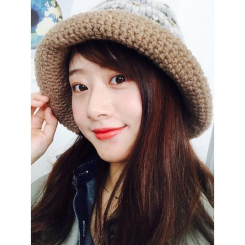 Coarse Wool Fisherman Hat for Women In Autumn and Winter Versatile Street Handmade Crochet Knitted Wool Hat Japanese Literary Curly Basin Hat