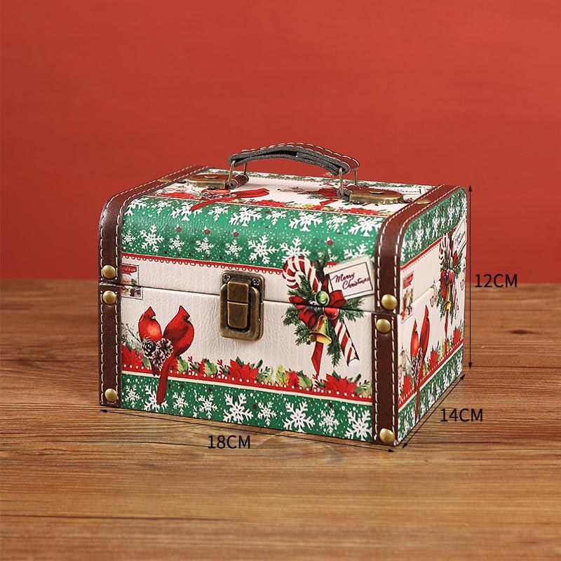 Christmas Candy Box Vintage PU Leather Jewelry Packaging Box With Lock S/M/L Wooden Sundry Treasure Storage Box With Handle