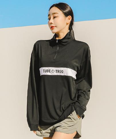 Tyubeuteuli Women'S Loose Fit Anorak Half-Zip Rash Guard B722 Black