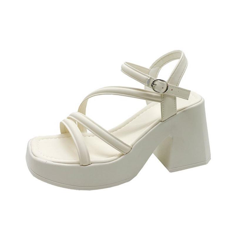 Large Size Platform Sandals New Small One-word Buckle Women's Shoes Thick Heel Heightening Sandals
