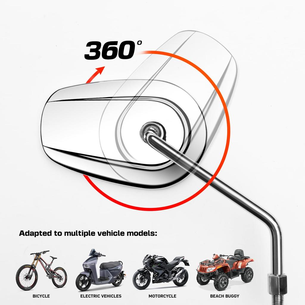 WTZMOTO Chrome M10 Motorcycle Rearview These Aluminum Chrome Rearview Mirrors Are Compatible with Touring and Street Including the Shadow Fury Road
