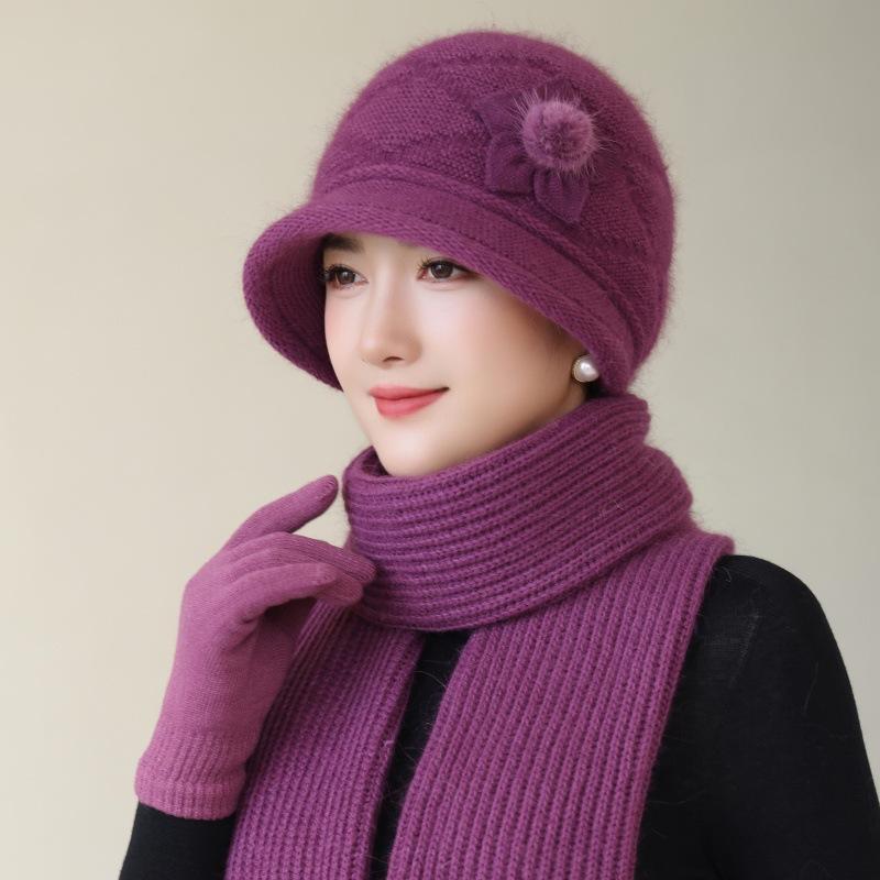 Warm Scarf Ear Protection Hat Middle Aged and Elderly Mother's Cold Protection  Old Lady's Cotton Hat  Elderly Woolen Hat  Women's Winter
