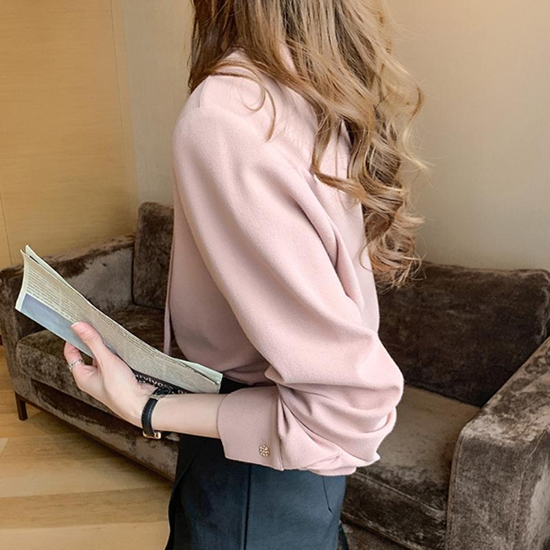 Módní růžová halenka s dlouhým rukávem Košile Dámské topy Halenky J159