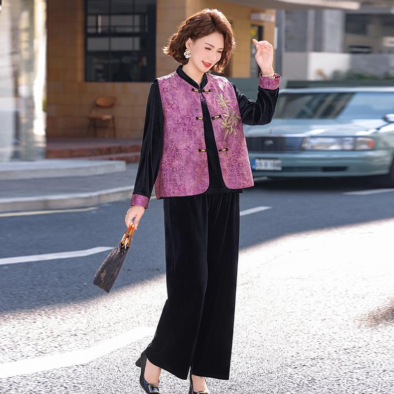 

2026 Autumn/Winter High Waist Velvet Patchwork Wide Leg Pants - Black, Plus Velvet, Chinese Style 5XL (72.5-77.5 kg)