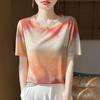 Women's New Summer Tie-dye Ink Painting Short-sleeved Casual Versatile Thin Positive Shoulder Round Neck T-shirt