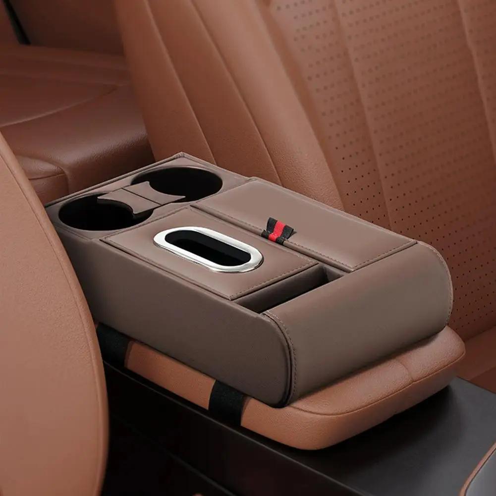 Car Armrest Box Heightening Pad Multifunctional Storage Organizer Vehicle Storage Water Case Holder Box Luxury Cup Tissue J4R3