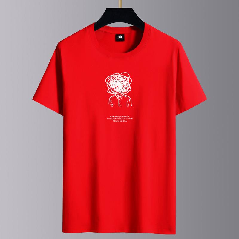 Kortärmad T-shirt herr tryckt sommartrend herr 2025 ny lös halvärmad topp ren bomull plus size tryckt blommig T-sh