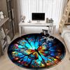 1PC Butterfly StainedGlass Office Round Area Rug,  Mat Suitable ForOffice, Under Office Chairs Bedroom Living Room Home Decor, Room Deco