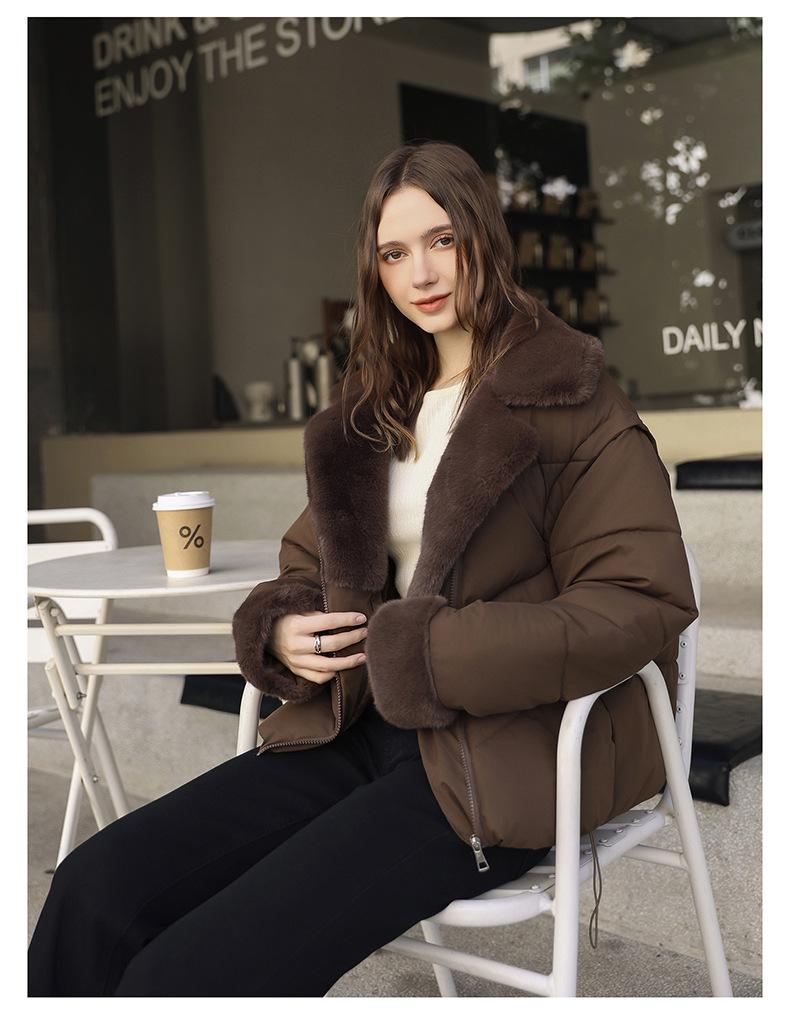 Short Imitation Mink Fur Lapel Cotton-padded Jacket with Detachable Sleeves