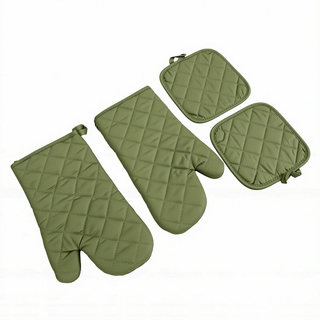 Oven Mitts Pot Holders Set Heat Proof Cotton Non Slip Kitchen Oven Gloves with Hanging Loop for Cooking Grilling