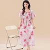 Korean Floral Lyocell-Cotton Silk Nightgown with Drawstring Waist and Short Sleeves