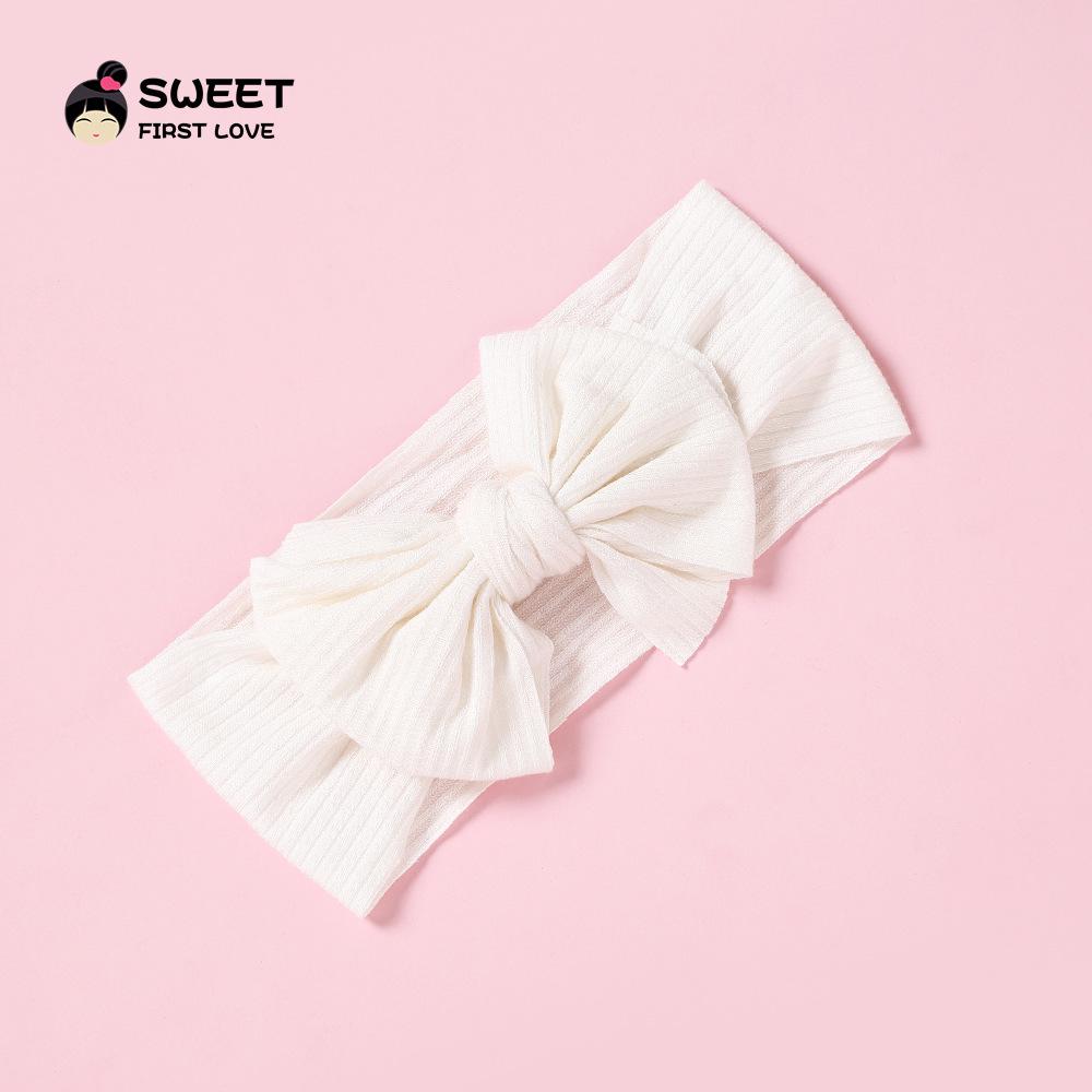 Niansheng Handmade Ribbed Bow Headband for Babies - Solid Color