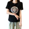 Plus Size Women's Clothing Chinese Style Summer Retro Sweet round Neck Chinese Knot Button Fashion Girlish Style Casual Short Sleeve T-shirt L-4XL