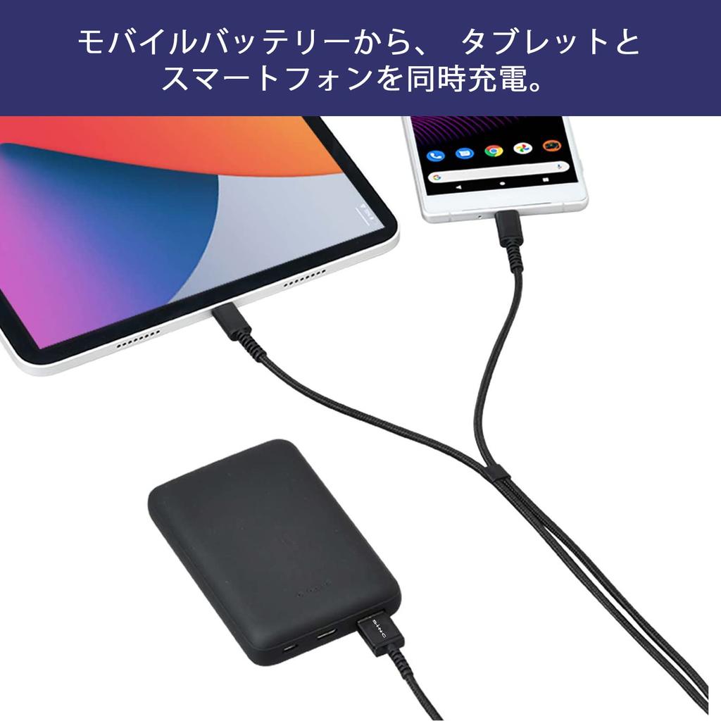 Seiwa Car USB Type A To Type C Type Compatible with iPad and Other Cable, Y-Shaped, + C, 2-Way, D606, Xperia, Galaxy, Pro, MacBook, Android, IQOS,