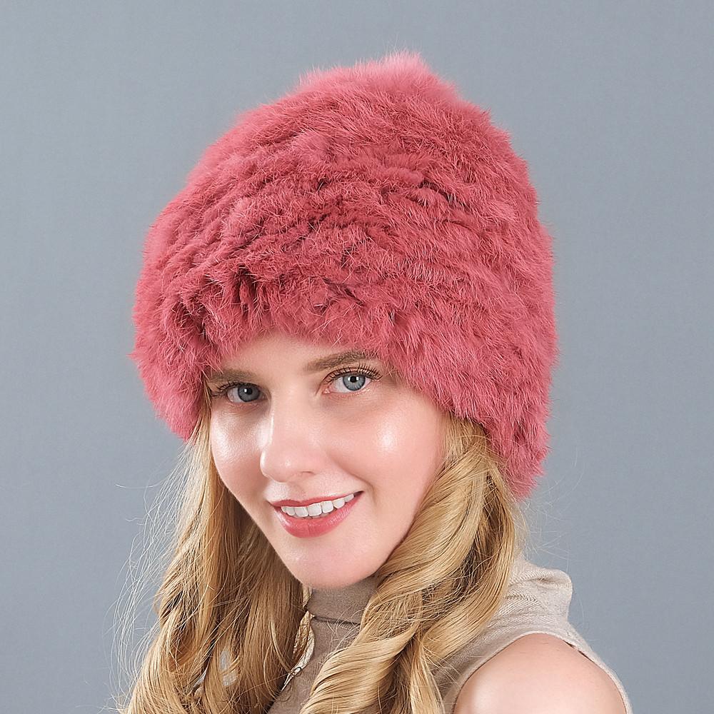 Buy Handknitted Real Rabbit Fur Hat Women's Coldproof Warm Ear