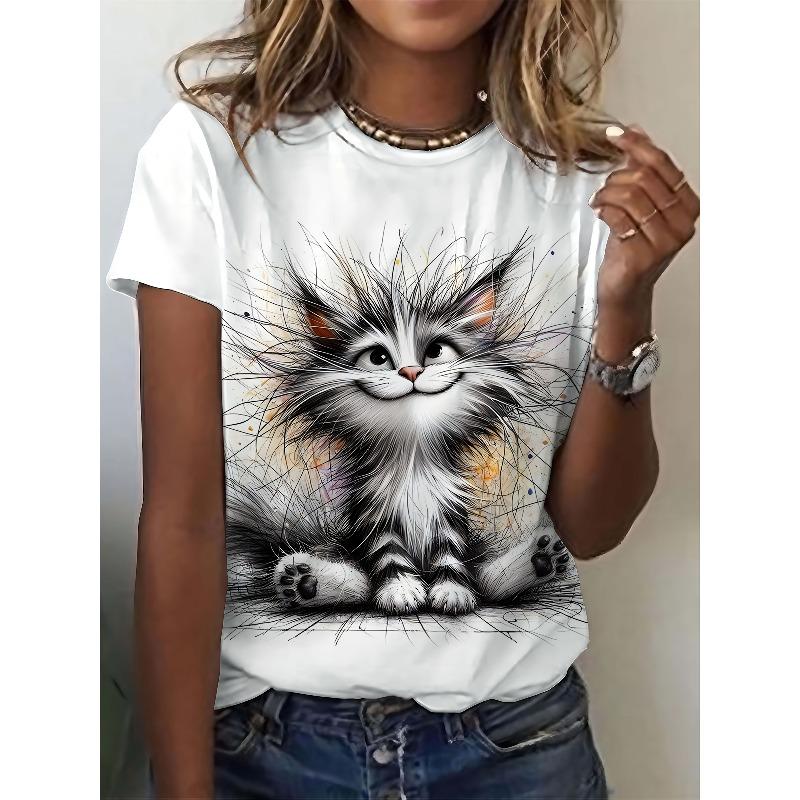 

European Size Elegant Women s Polyester Knit Top - Comfortable, Casual, Short Sleeve, Round Neck, Slight Stretch, for All Season 4XL білий