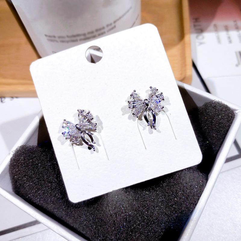 Huitan Aesthetic Women's Earrings Ear Piercing Daily Wear Fancy Bow Earrings with CZ Luxury Fashion Female Wedding Zircon 2021
