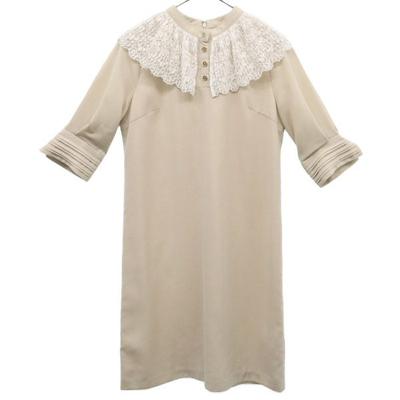 Lily Brown Five-quarter Sleeve Pleated Lace One Piece F Beige LWFO211045 Women Used