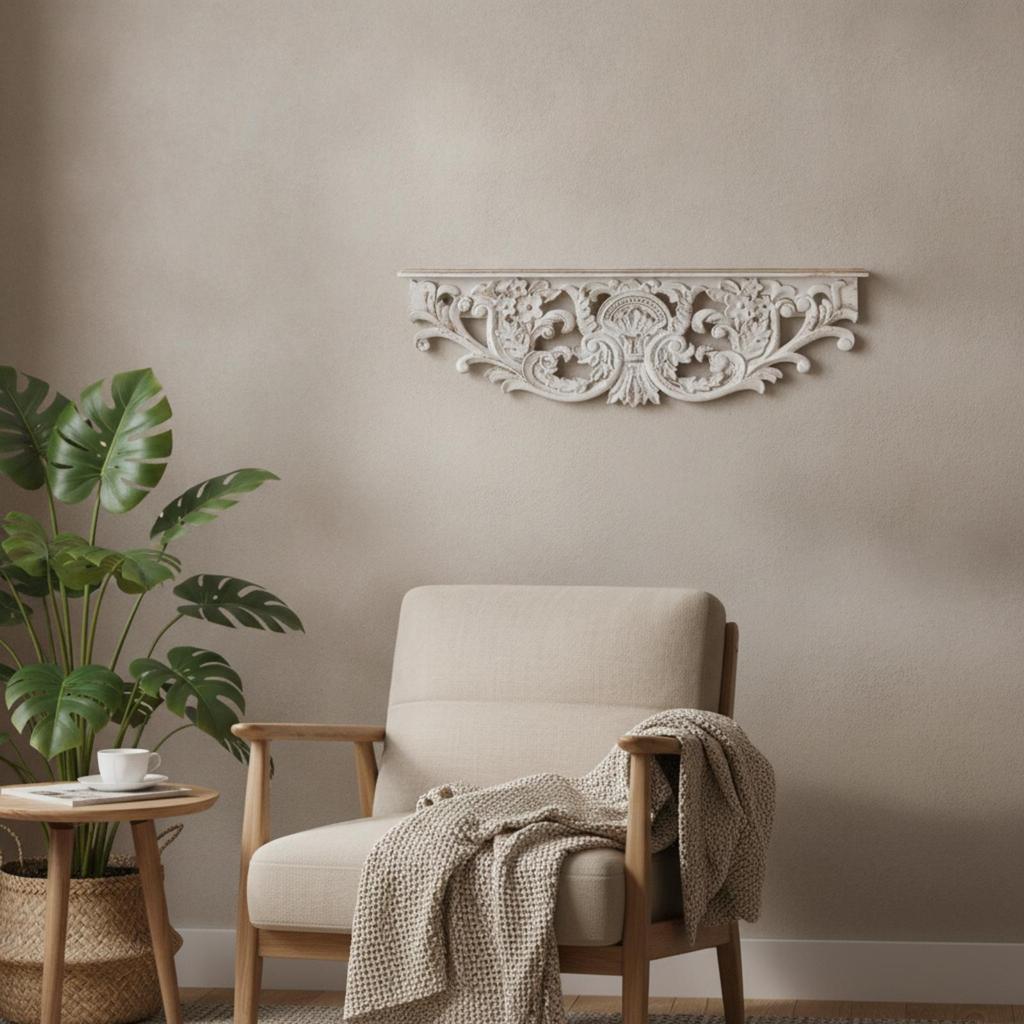 Wall Shelf with Carved Apron Decorative for Homeowners, Decorators