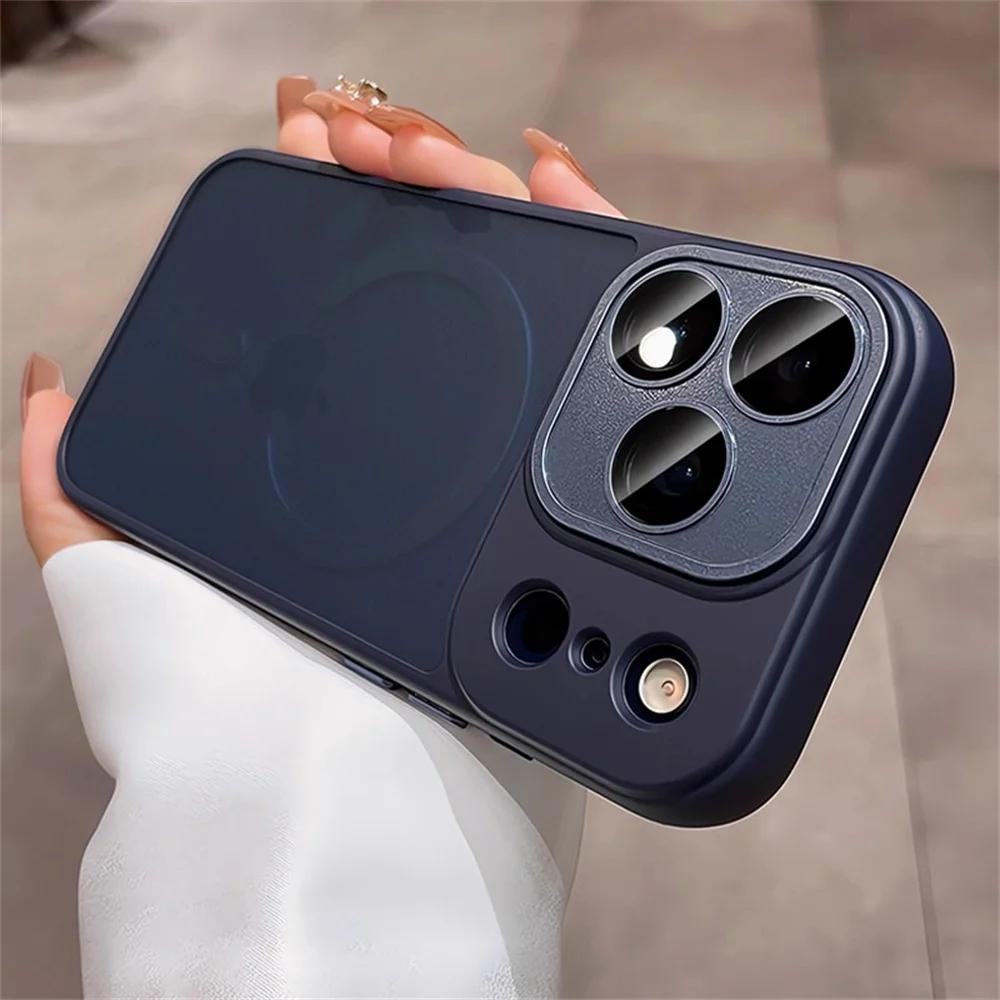 Luxusní matně průhledný kryt na telefon pro Magsafe pro iPhone 17/16/15/14/13/12 Pro Max Ochrana objektivu Air Kryt pro bezdrátové nabíjení