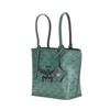 MCM Green Monogram Canvas Tote Bag with Leather Accents & Signature Logo Charm for Daily & Travel Use