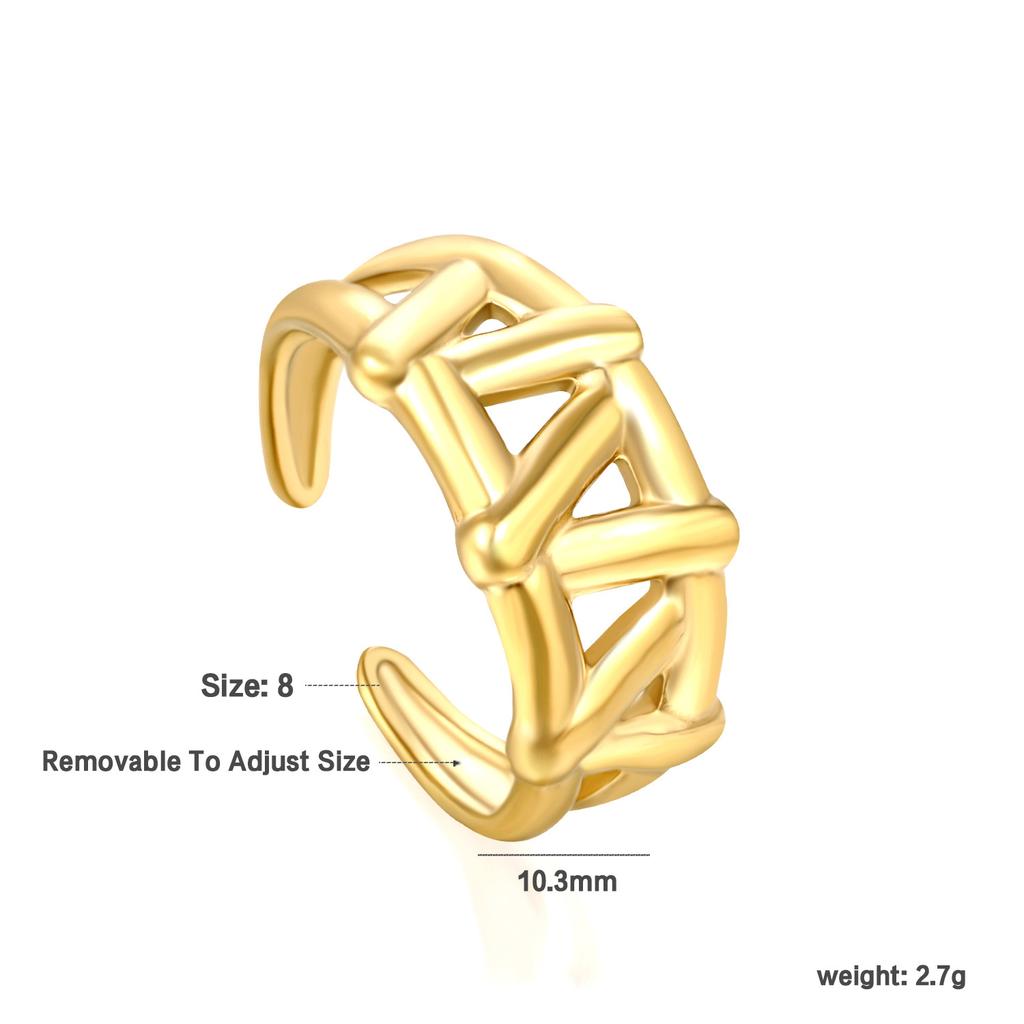 Fashion Hollow Geometric Adjustable Open Ring High-End Gold Tone Ring
