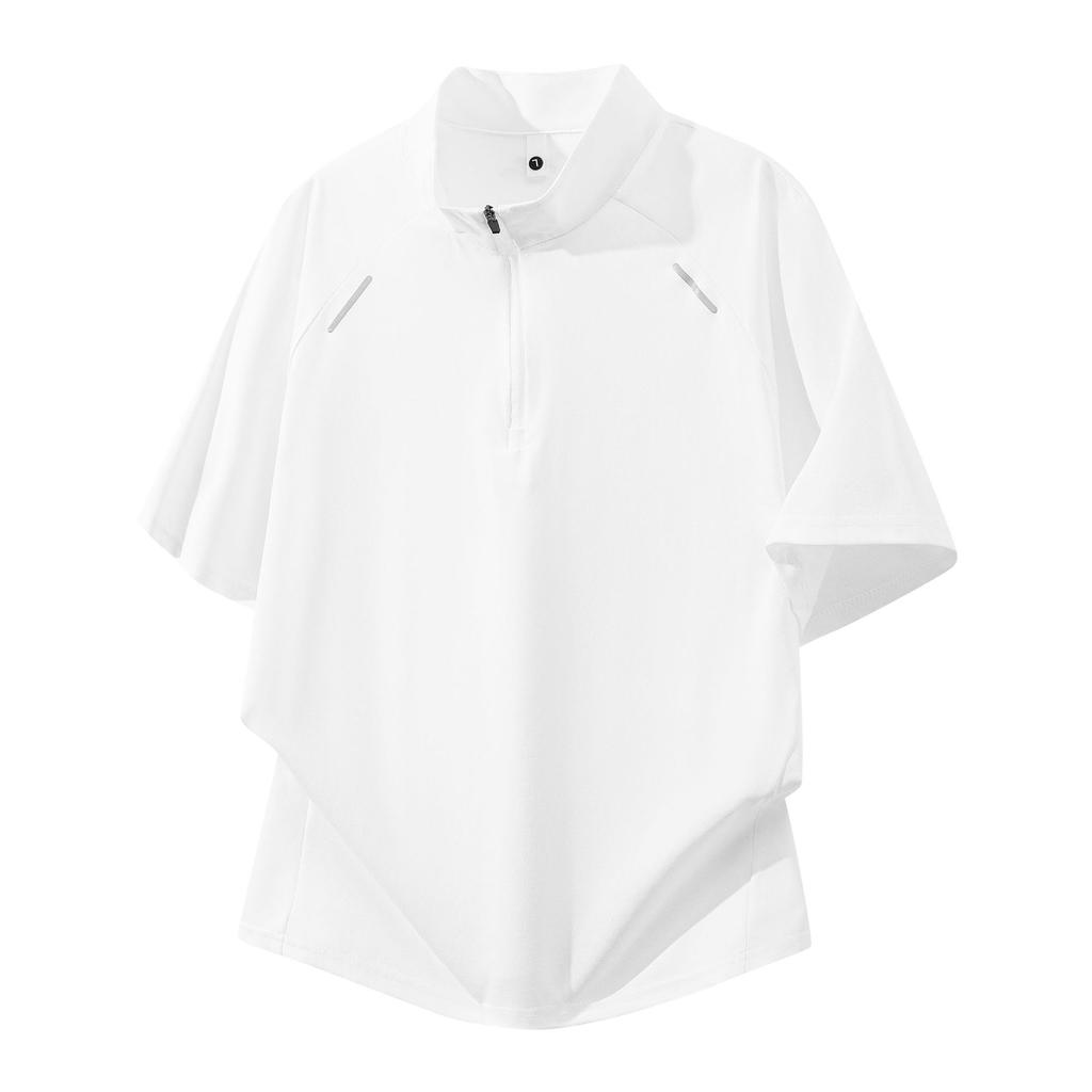 Men's Short Sleeved Plus Size T-shirt Summer Top Stand Collar Zipper Half Sleeve Sports Short Sleeved Men