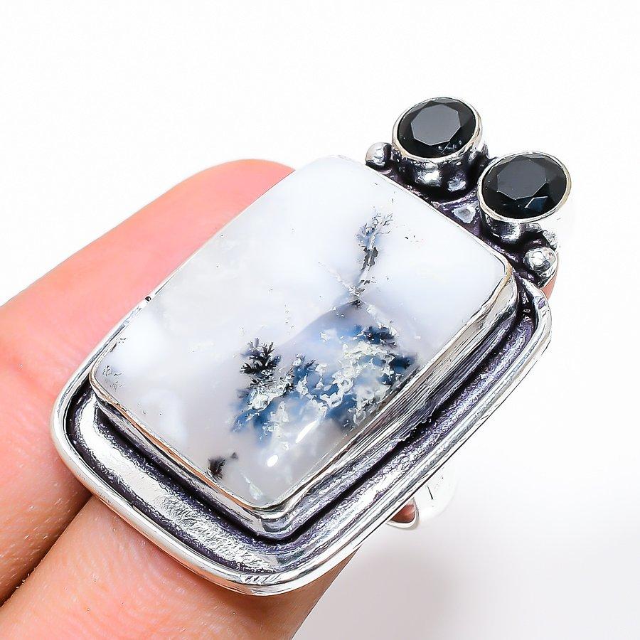 

Dendrite Opal, Spinel Gemstone Handmade Ethnic Jewelry Ring Size 7SR-869