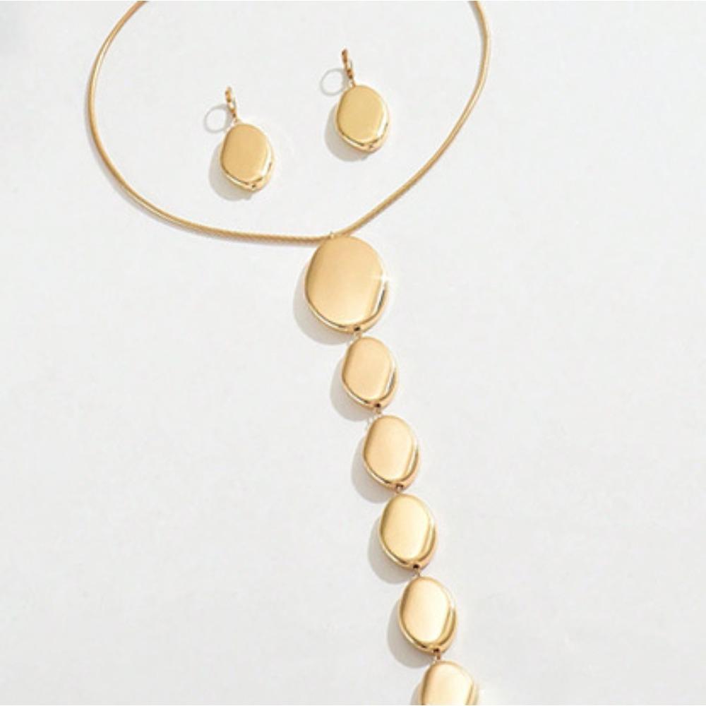 Exaggerated Irregular Geometric Pendant Necklace Earrings Set Y-Shaped Chain Clavicle Jewelry Set