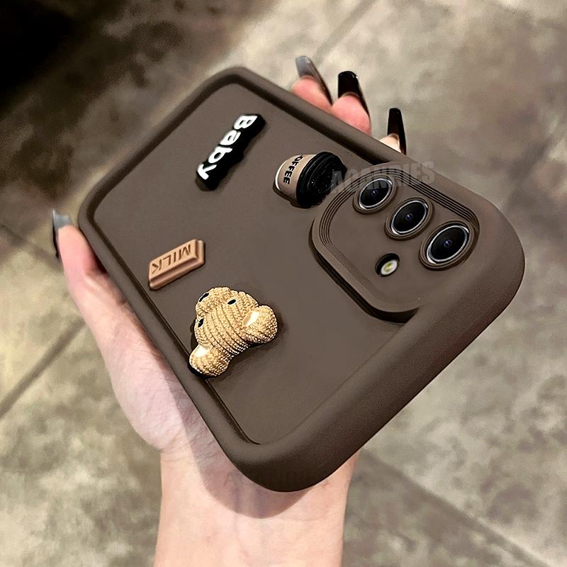 

A 55 35 15 25 54 Cute 3D Bear Liquid Silicone Case For Samsung Galaxy A15 A25 A35 A55 5g M55 M54 M34 A05s S24 Cartoon Soft Cover S24