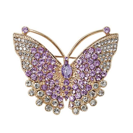 Butterfly Brooch Pin, 3D Design with Sparkling Rhinestones, Non-fading Strong Buckle Badge for Coats Shirts Bags Accessories Lightweight Pin фиолетовый