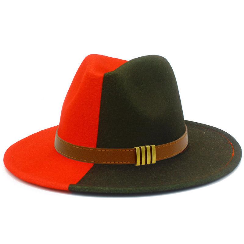 French Retro Double-color Woolen Top Hat Simple Belt Buckle Hepburn Style Wide-brimmed Cowboy Hat British Style Jazz Hat