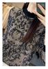 Women's Wool Knit Sweater: Jacquard Fringed Hem, Half-High Neck with Lace Cutout Long Sleeves