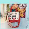 Canvas Cartoon Cat And Bear Print Bucket Bag With Magnetic Closure For Casual Day Use